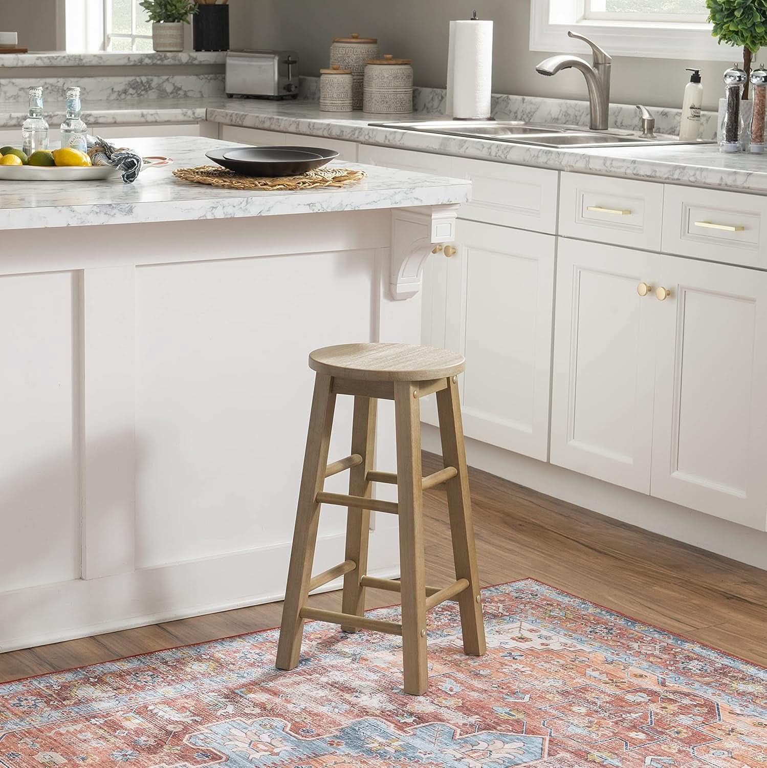 Zeke Grey Wash 24 Inch Counter Stool Round Seat Modern