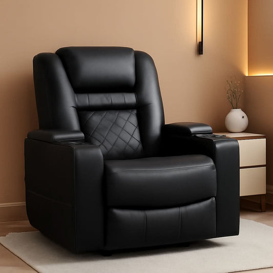 Black Leather Power Recliner With Usb And Cup Holders