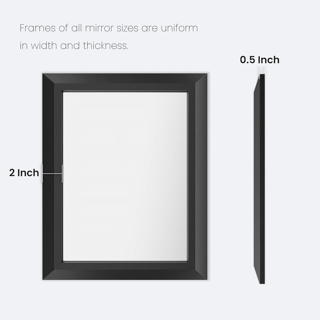 Black 40x32 Inch Metal Framed Bathroom Mirror Wall Mount