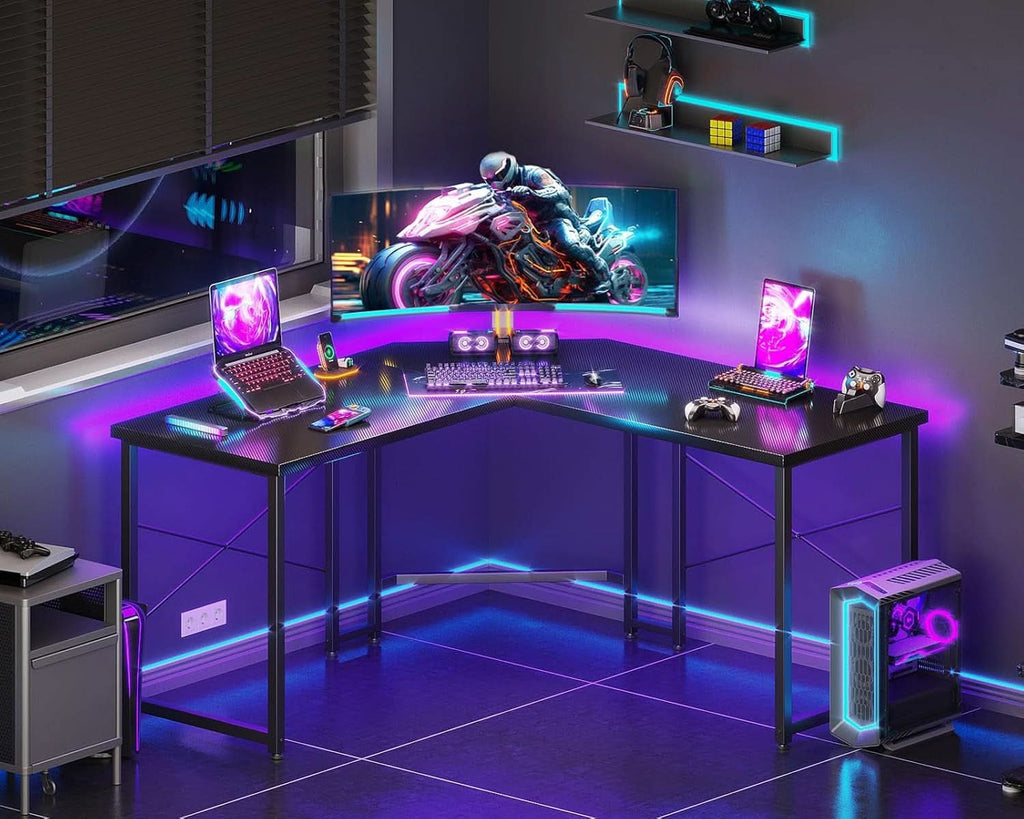 L Shaped Gaming Desk 51 Inch Computer Desk Carbon Fiber