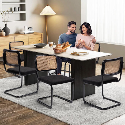 Cesca Cane Dining Chairs Set of 2 Black Boucle Seat