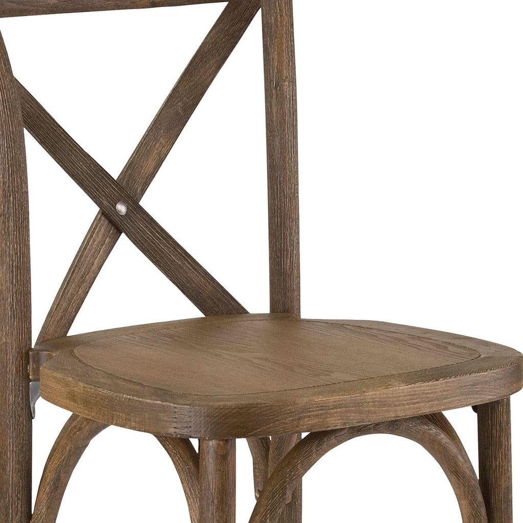 Dark Antique Wood Cross Back Barstools Set of Two