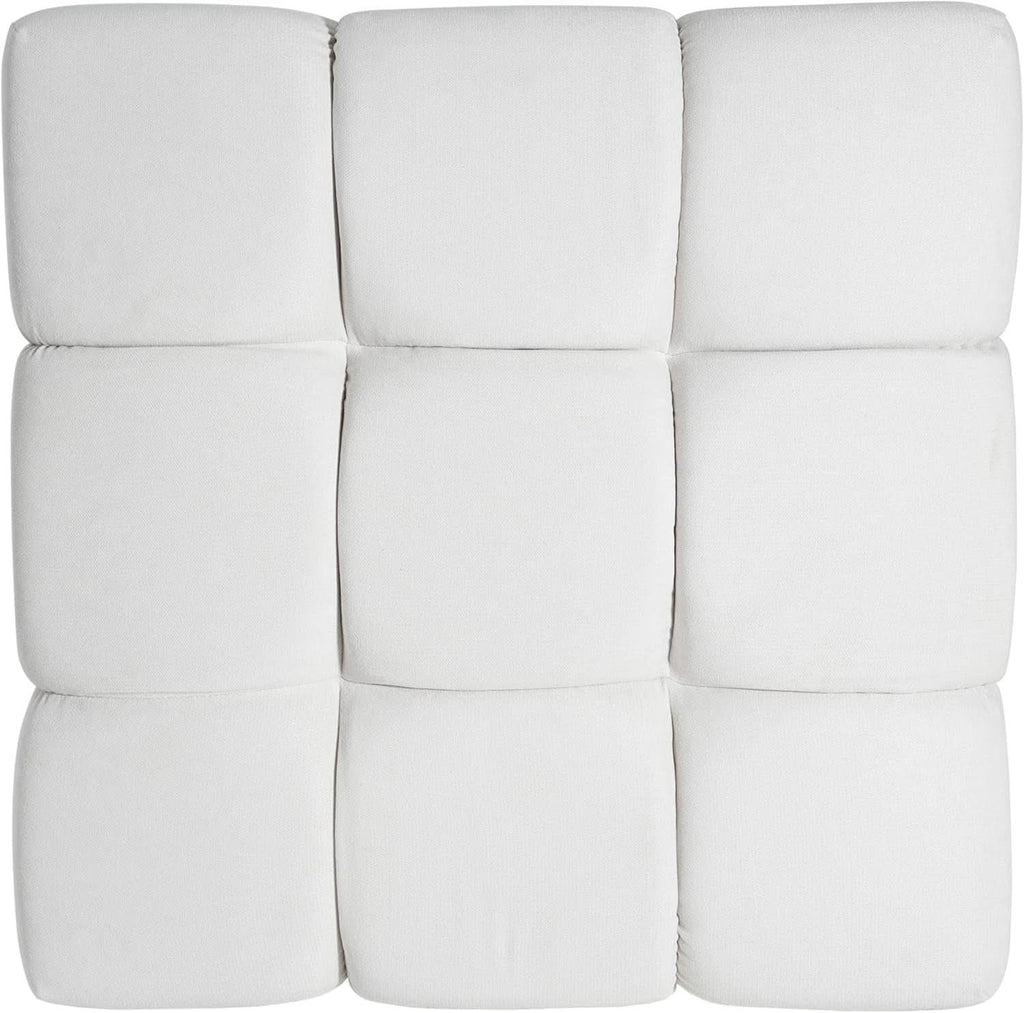 Square White Upholstered Ottoman Featuring Dense Foam