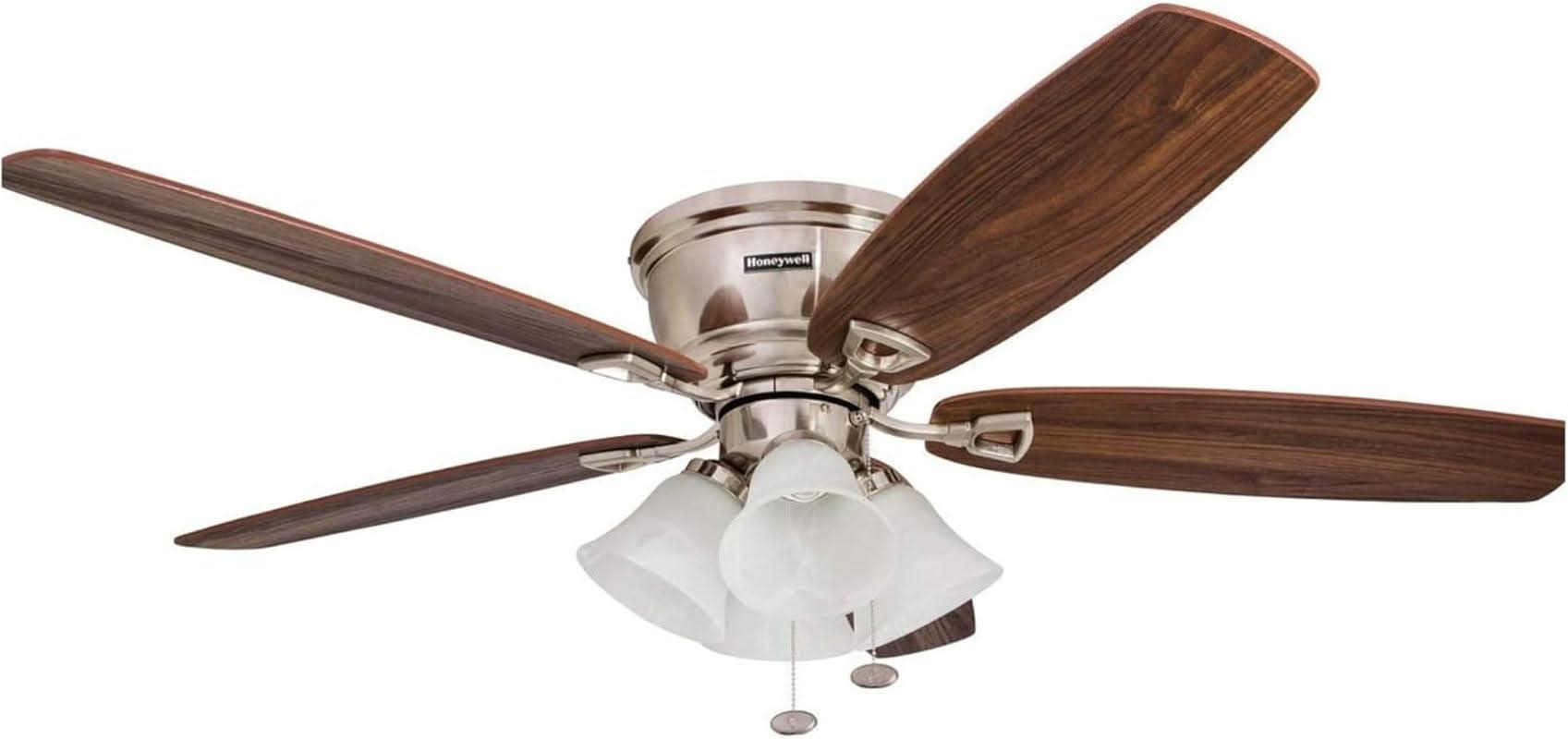 52 Inch Brushed Nickel LED Five Blade Ceiling Fan Light