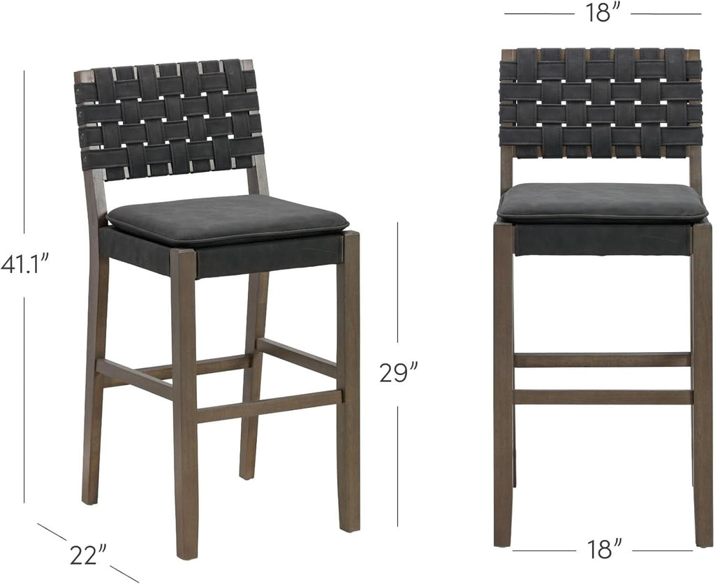 Cohen Mid Century Bar Stool 29 Inch Wood Black Faux Leather