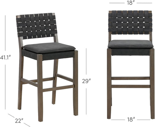 Cohen Mid Century Bar Stool 29 Inch Wood Black Faux Leather