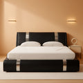 Black King Faux Leather Platform Bed Adjustable Headboard