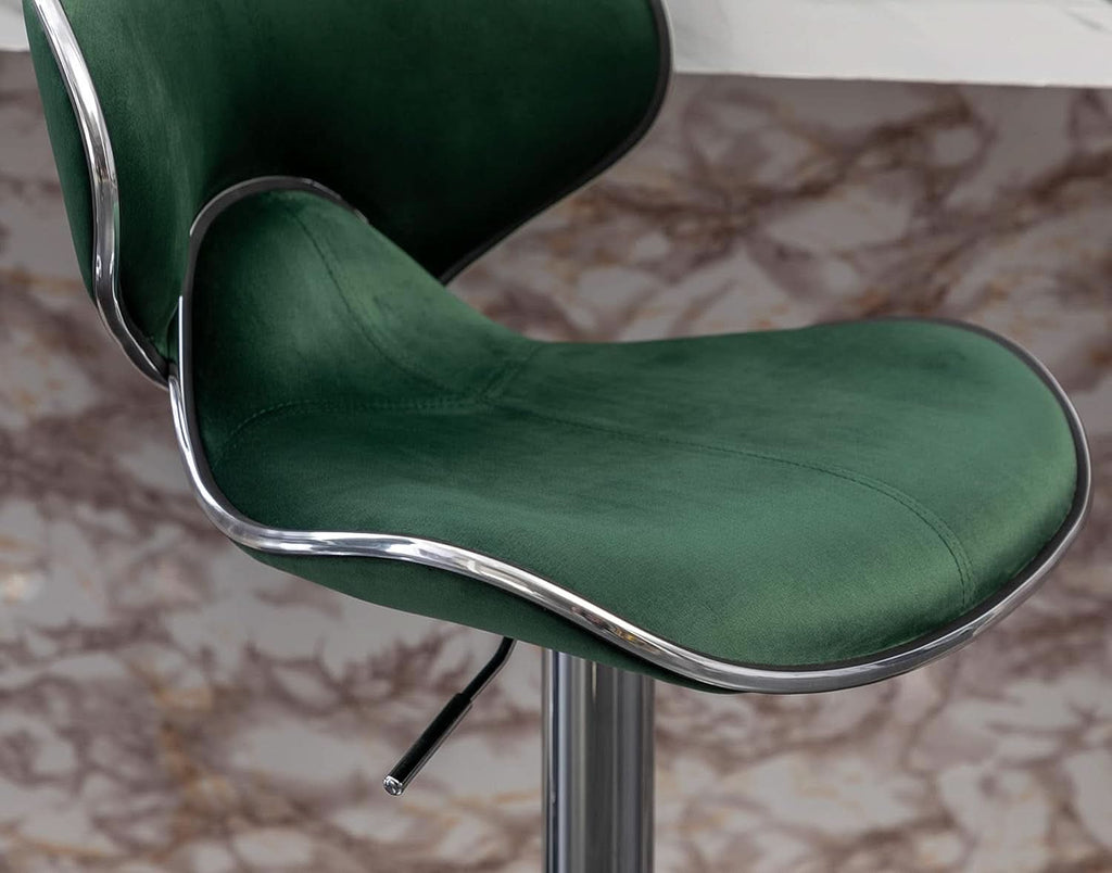 Green Velvet Upholstered Adjustable Swivel Bar Stools Set 2