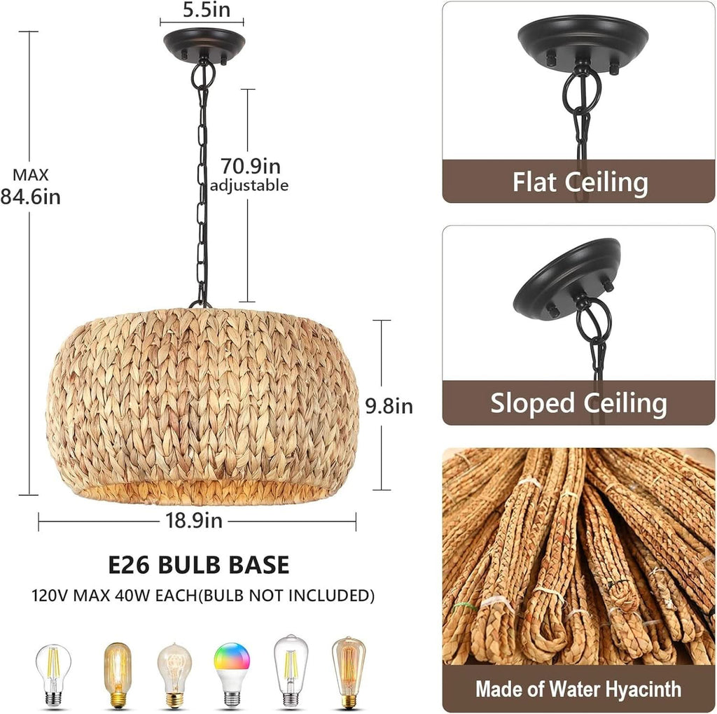 5 Light Farmhouse Rattan Chandelier Natural Water Hyacinth Shade