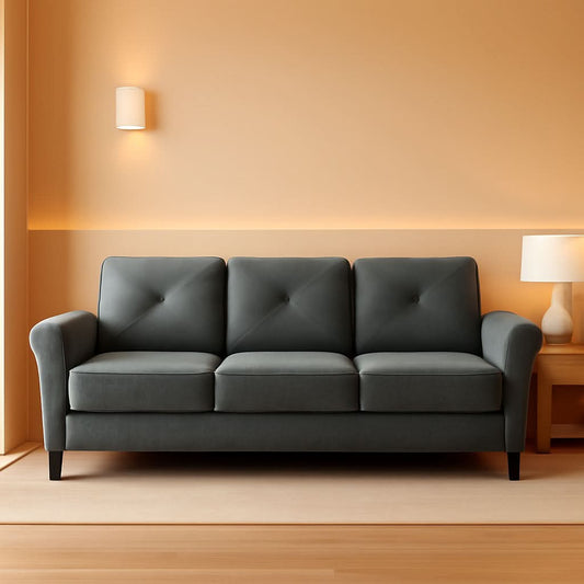 Harrington Grey Sofa Button Tufted Rolled Arm With Plush Cushions