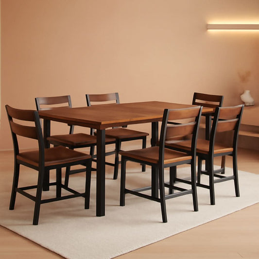 Walnut 63 Inch Extendable Dining Table Set For Six Chairs