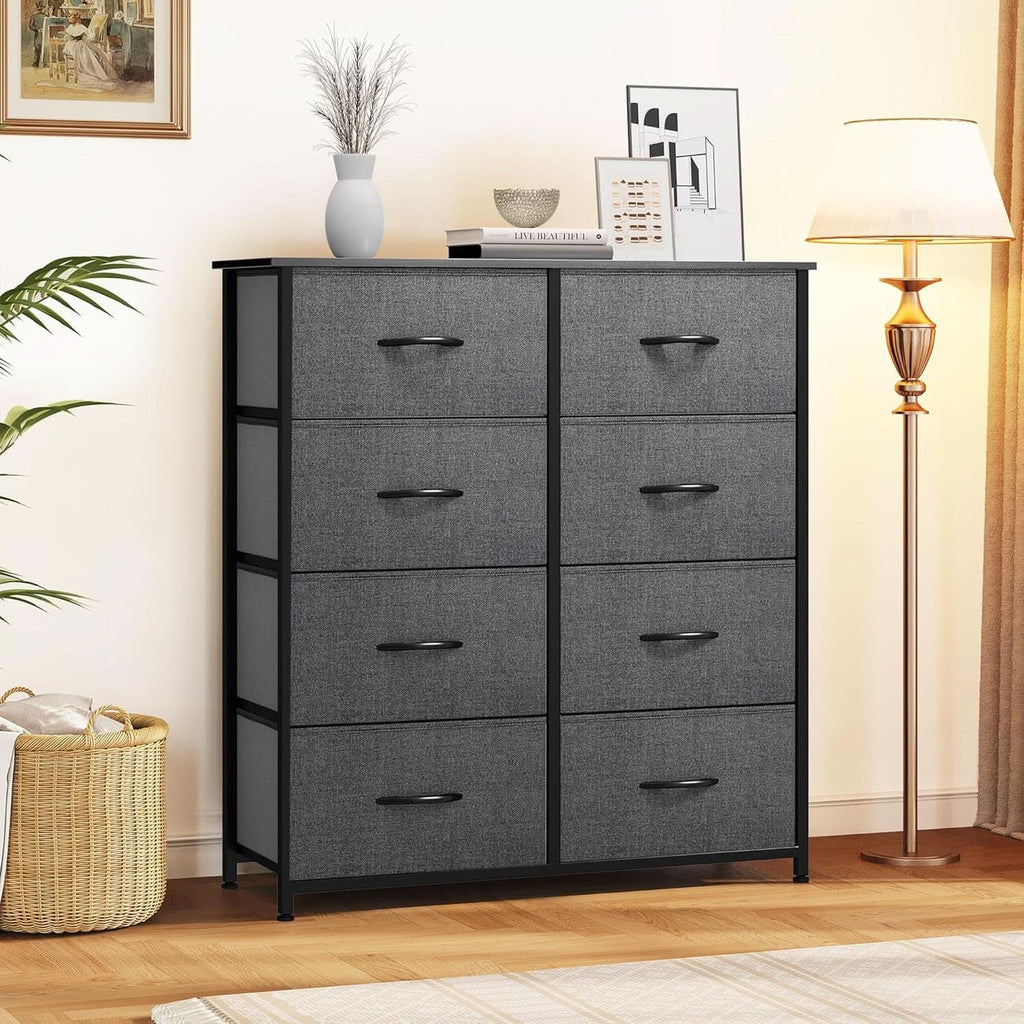 Tall Dresser With 8 Drawers And Fabric Bins For Bedroom