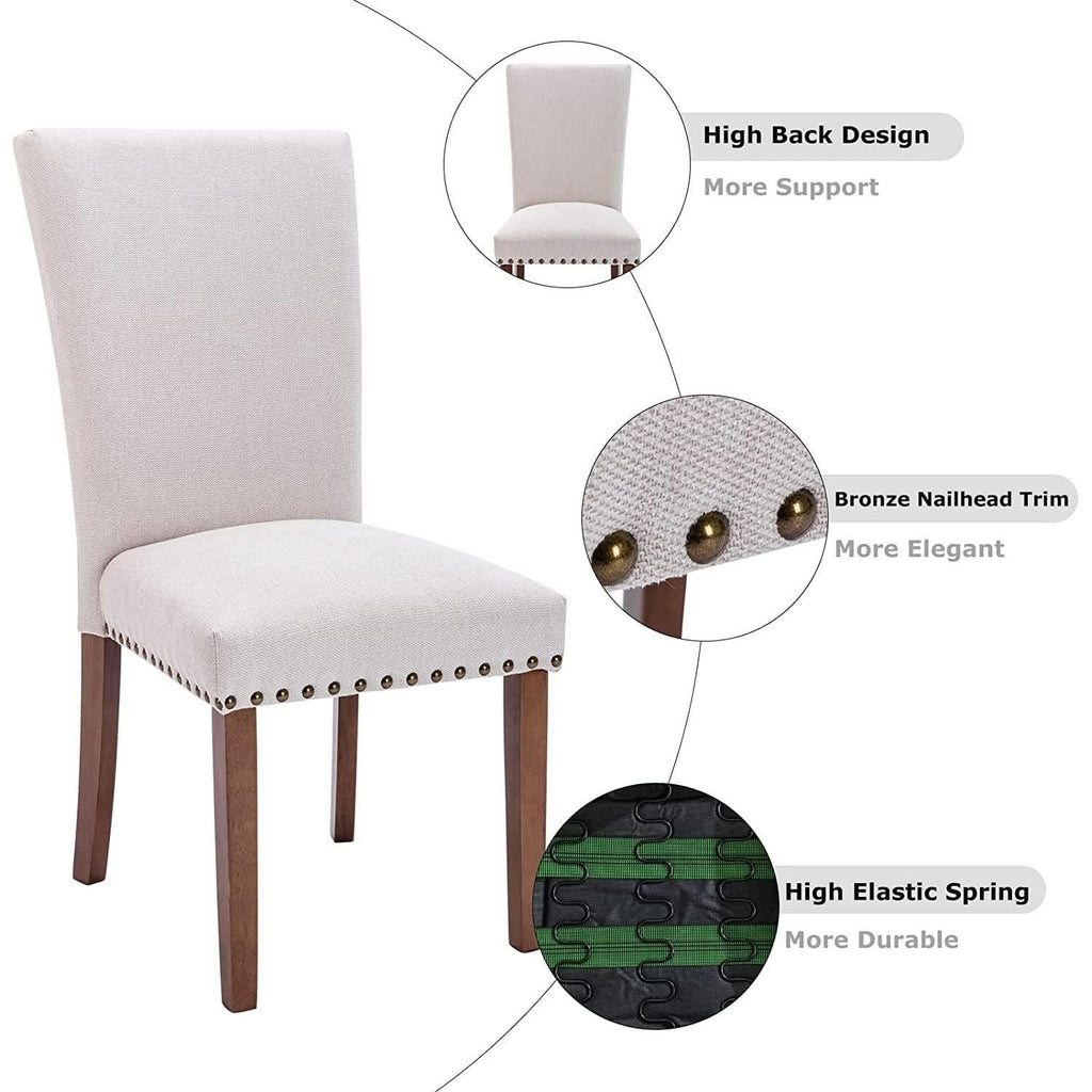 Beige Upholstered Parsons Chair With Nailhead Trim