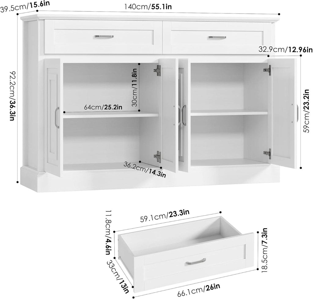 Black 55 Inch Farmhouse Buffet Cabinet With Storage Drawers