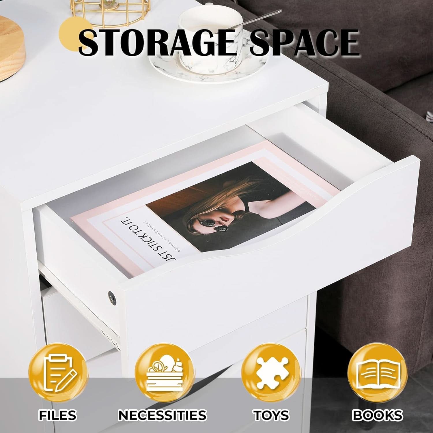 5 Drawer File Cabinet White For Home Office Organization
