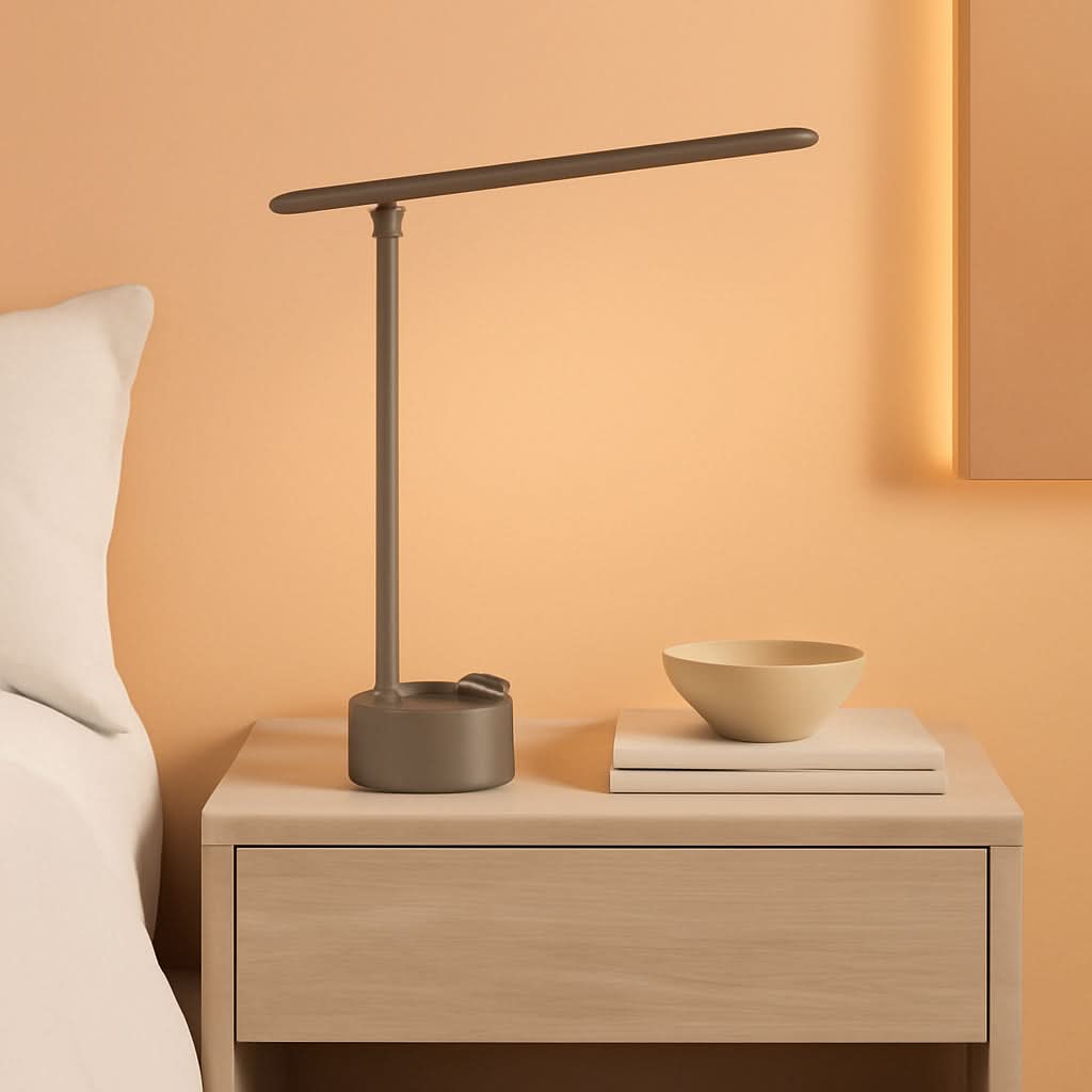 Gray LED Desk Lamp With Stepless Dimming And USB A And C