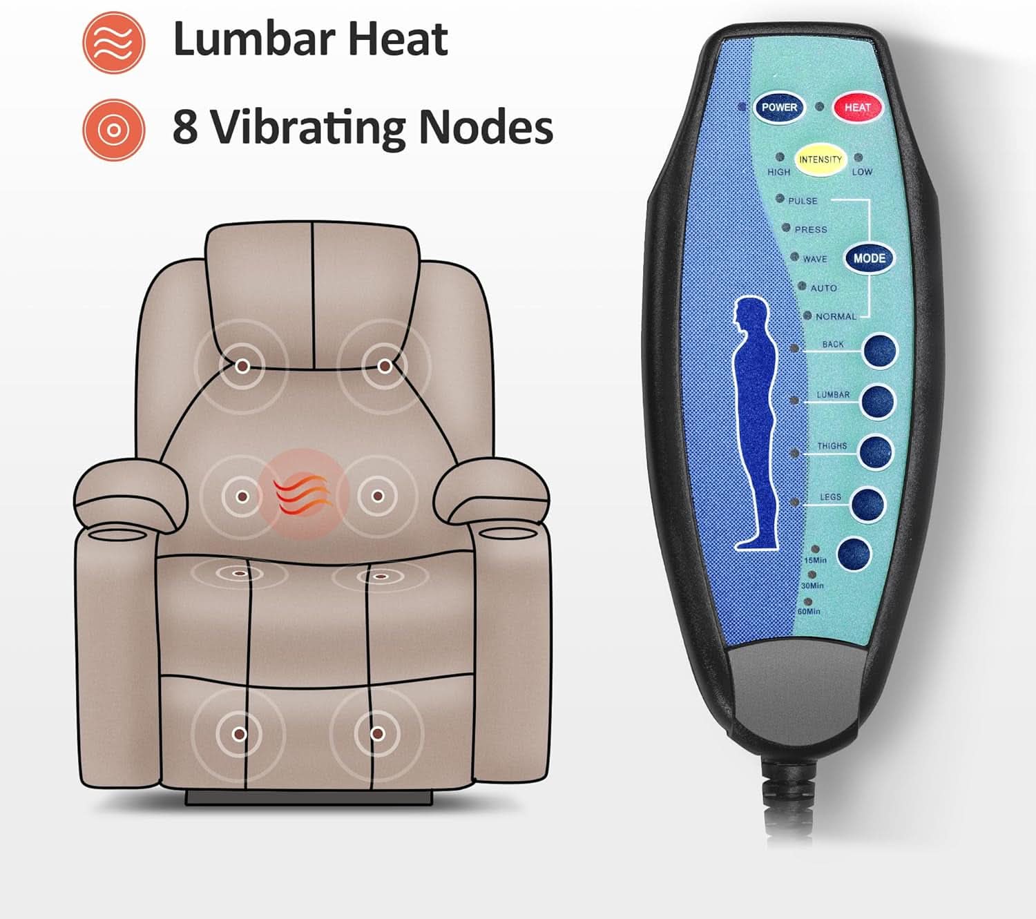 Electric Power Lift Recliner Chair Dark Brown Massage