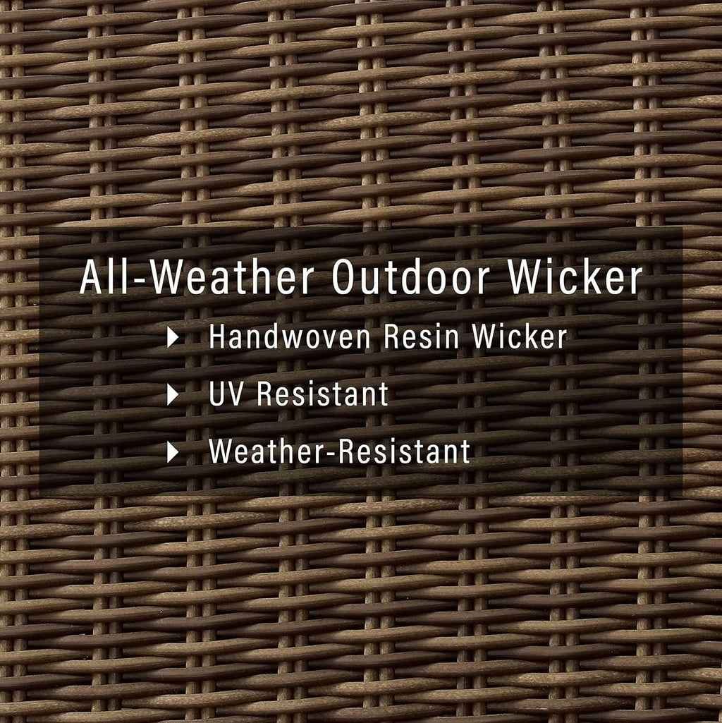 Brown Wicker Outdoor Sofa with Navy Cushions for Comfort