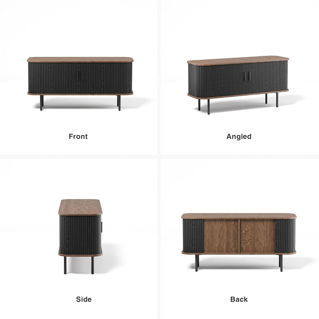 47 Inch Black TV Stand With Sliding Doors And Storage