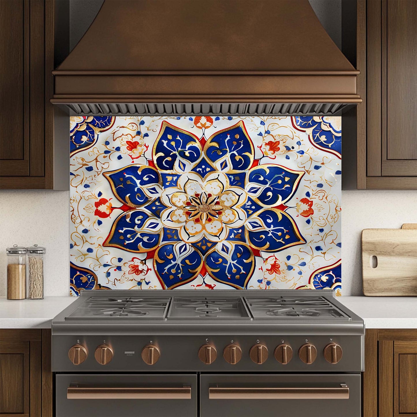 Oriental Blossom – Tempered Glass Backsplash for Kitchen – Mandala Kitchen Splashback