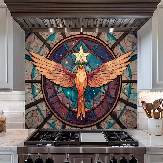 Custom Kitchen Backsplash – Celestial Ascent Tempered Glass Backsplash for Stove