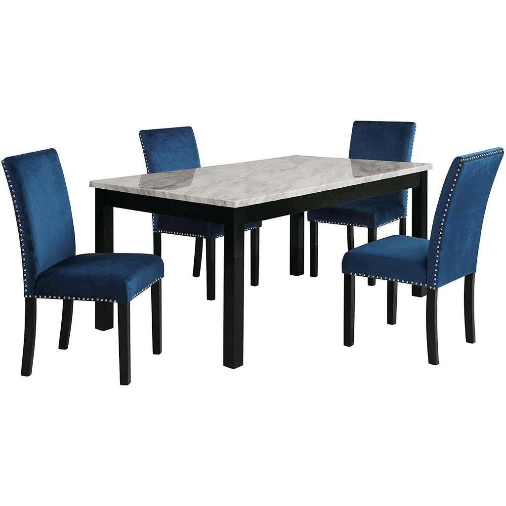 64 Inch Dining Table With Faux Marble Top And Black Base