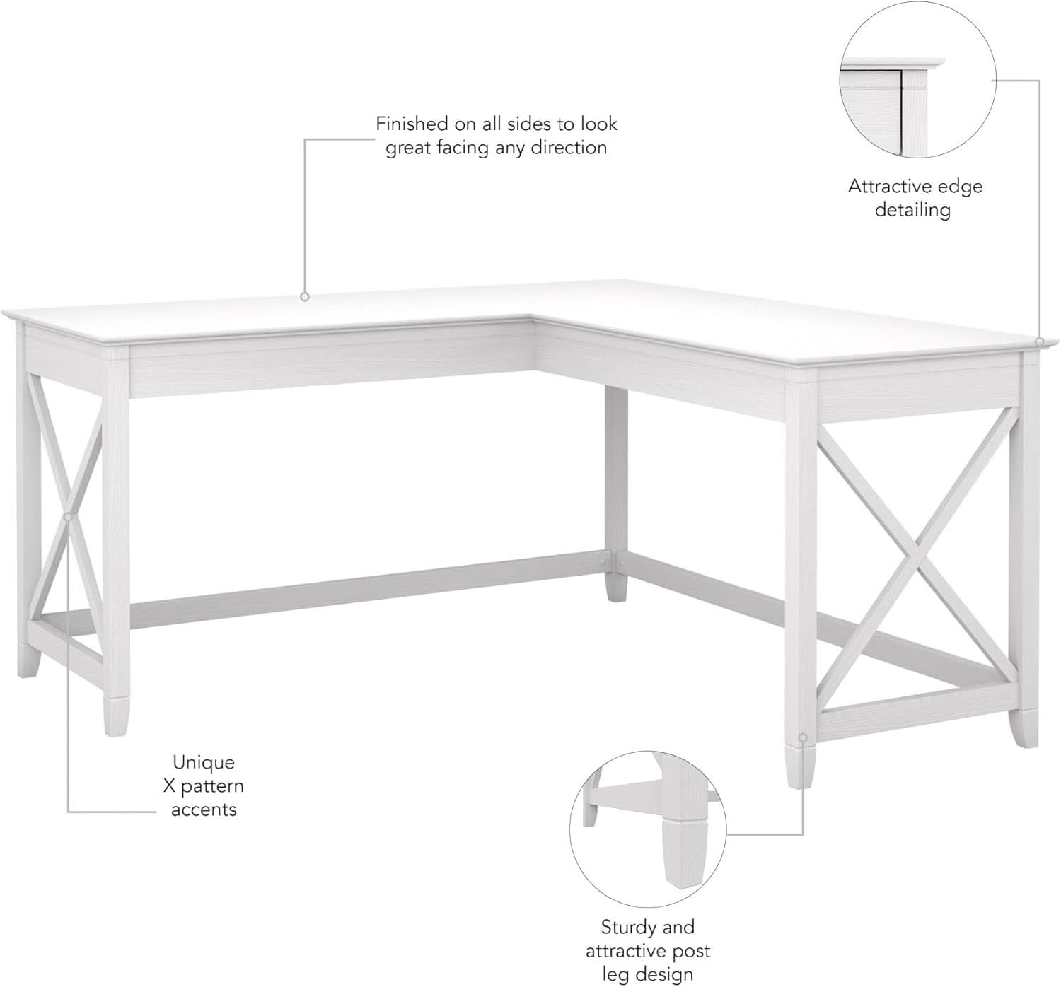 Bush Furniture Key West 60W L Shaped Desk Pure White Oak