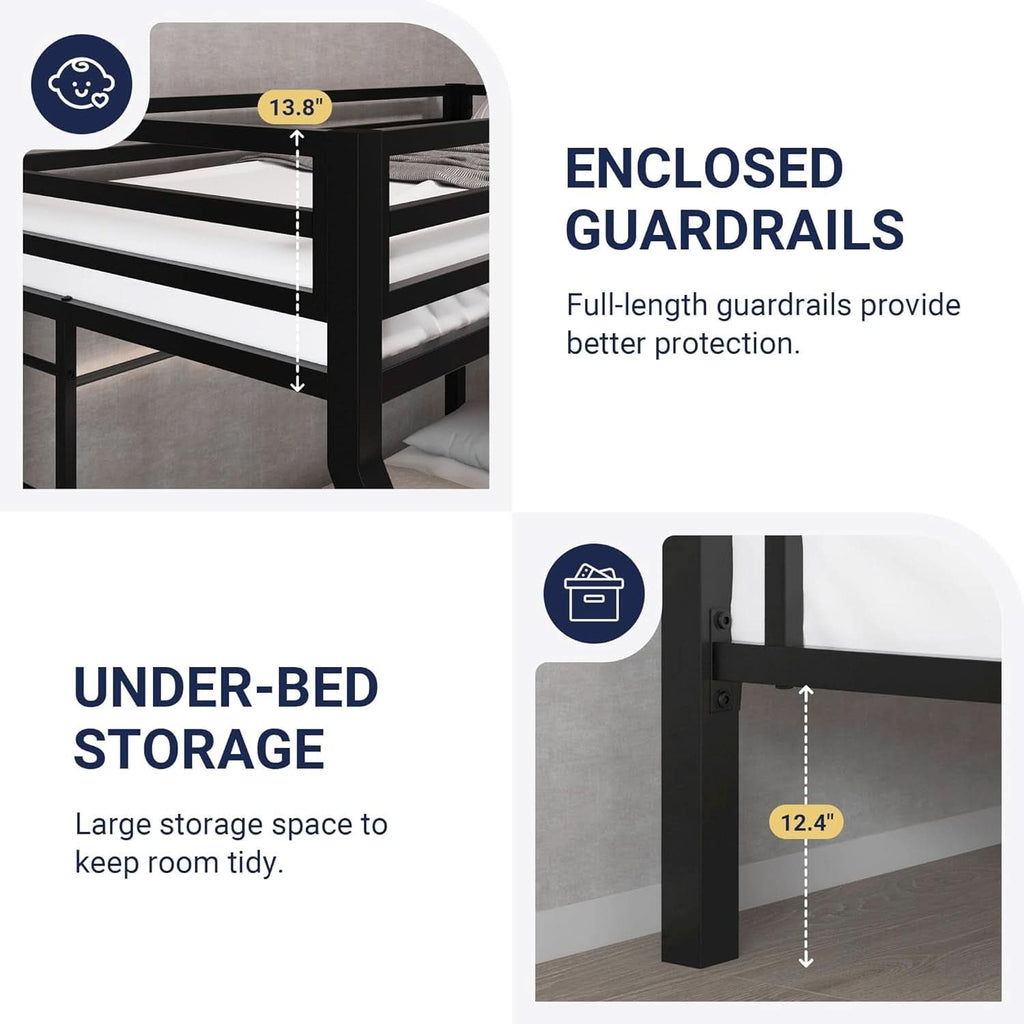 Metal Bunk Bed Twin Over Full Size With Guardrails