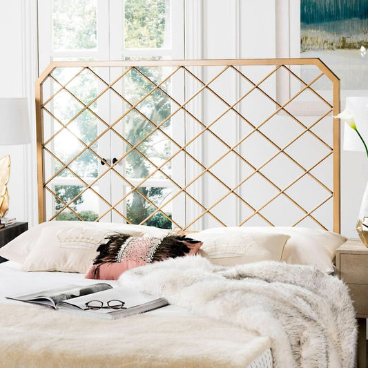 Queen Antique Gold Stitch Headboard for Stylish Bedrooms
