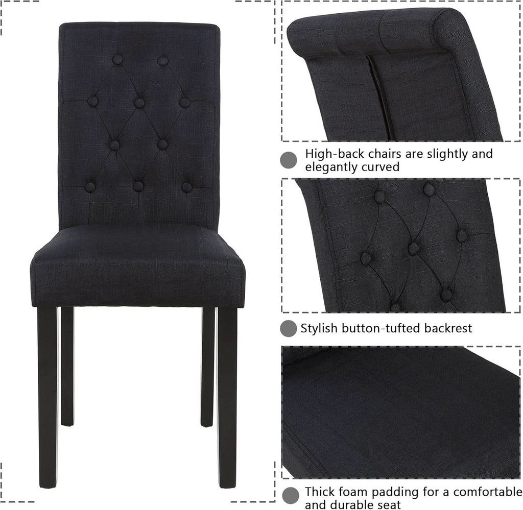 Two Upholstered Fabric Dining Chairs Button Tufting Black