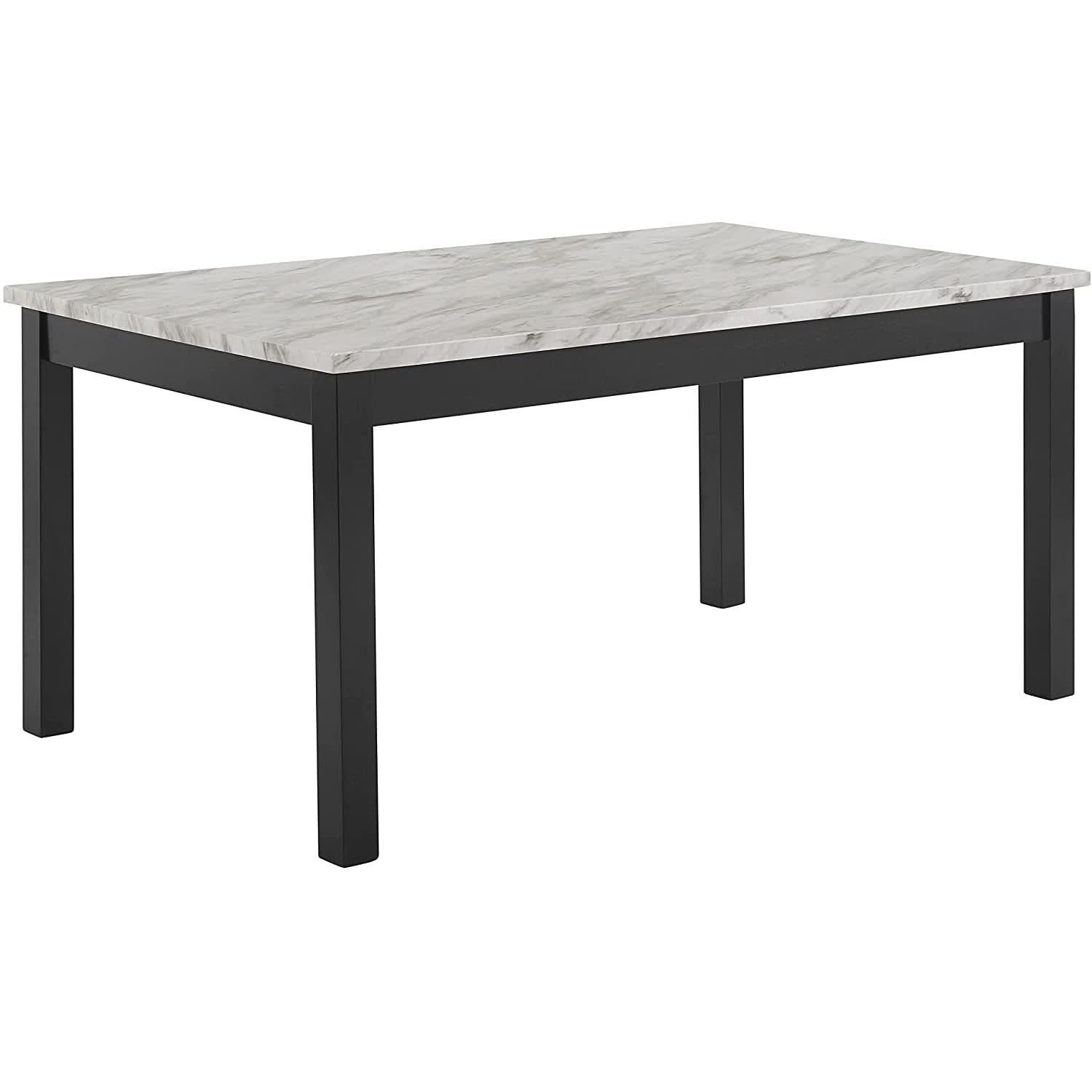 64 Inch Dining Table With Faux Marble Top And Black Base