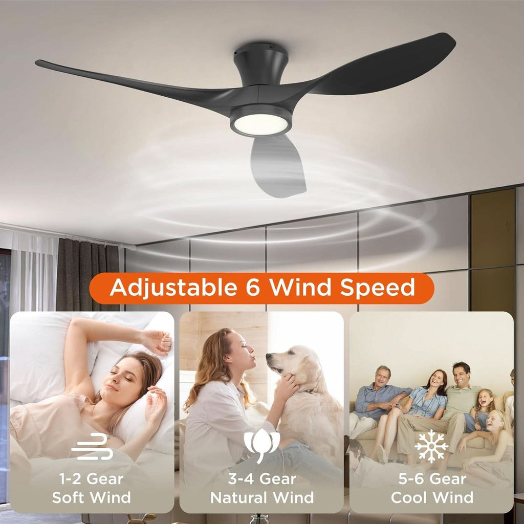 52 Inch Black Ceiling Fan With Integrated Led Lighting