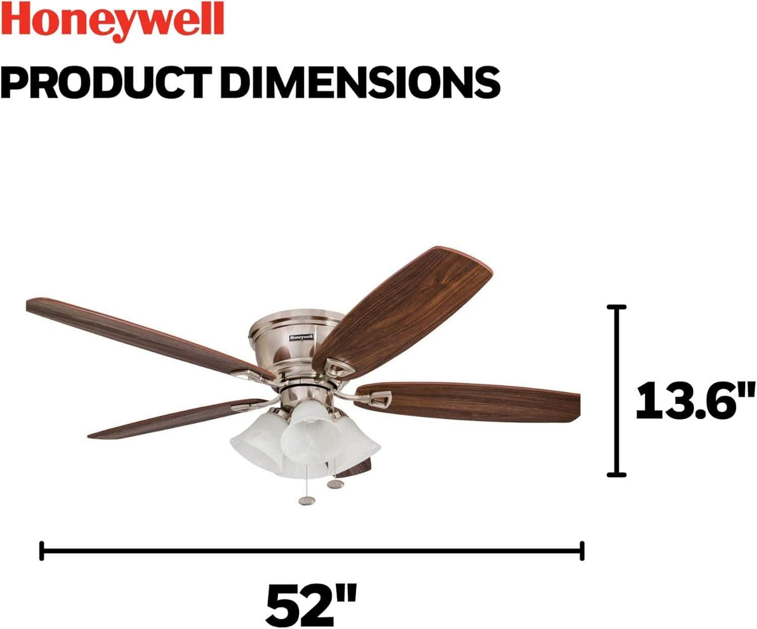 52 Inch Brushed Nickel LED Five Blade Ceiling Fan Light