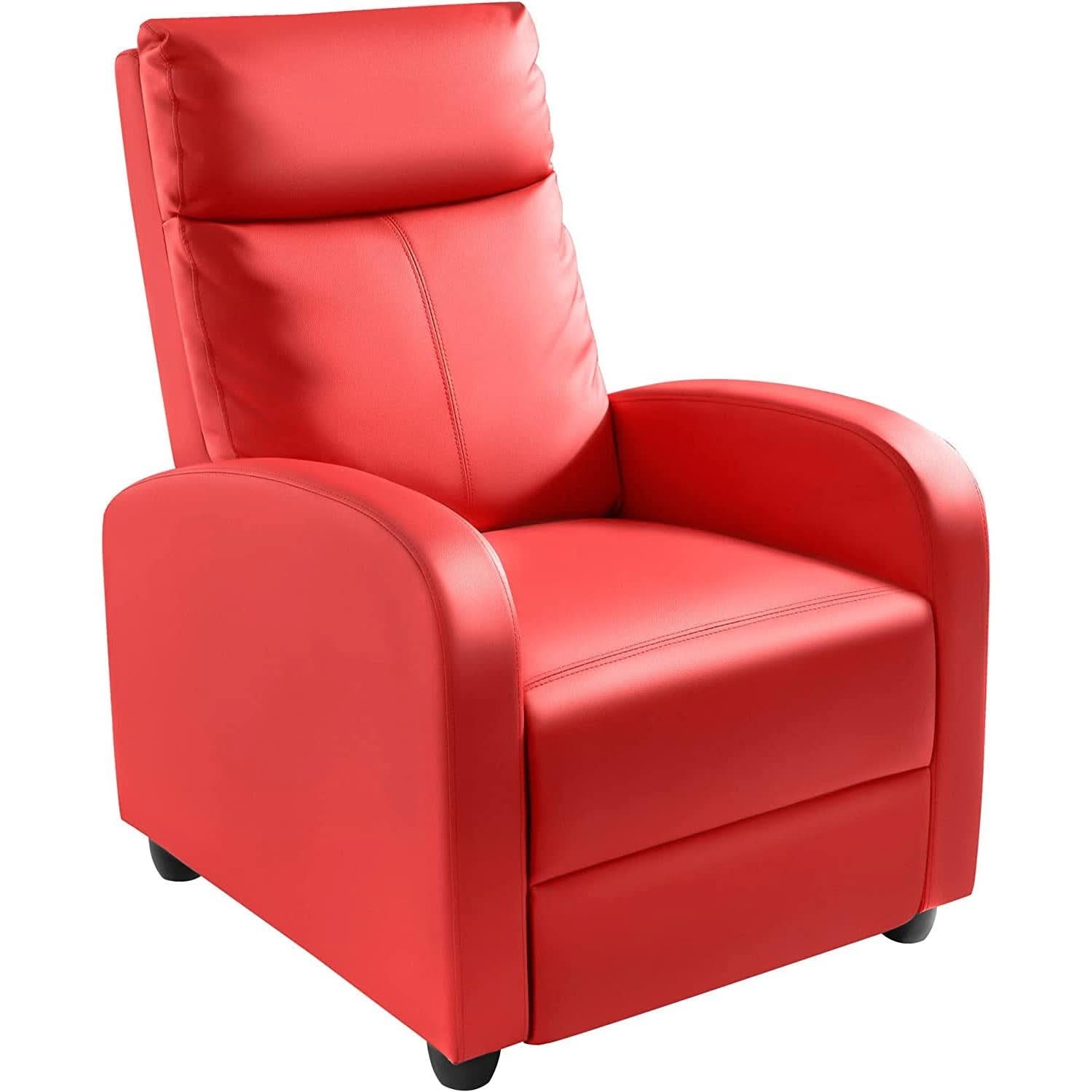 Red PU Leather Adjustable Recliner Chair With Padded Seat