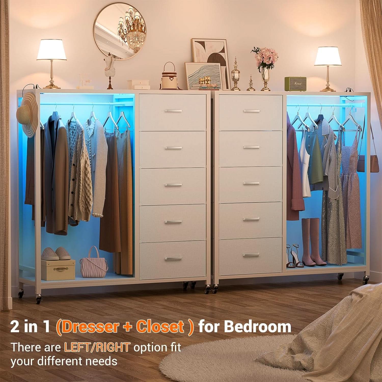 White Dresser With Rack And Charging Station Five Drawers