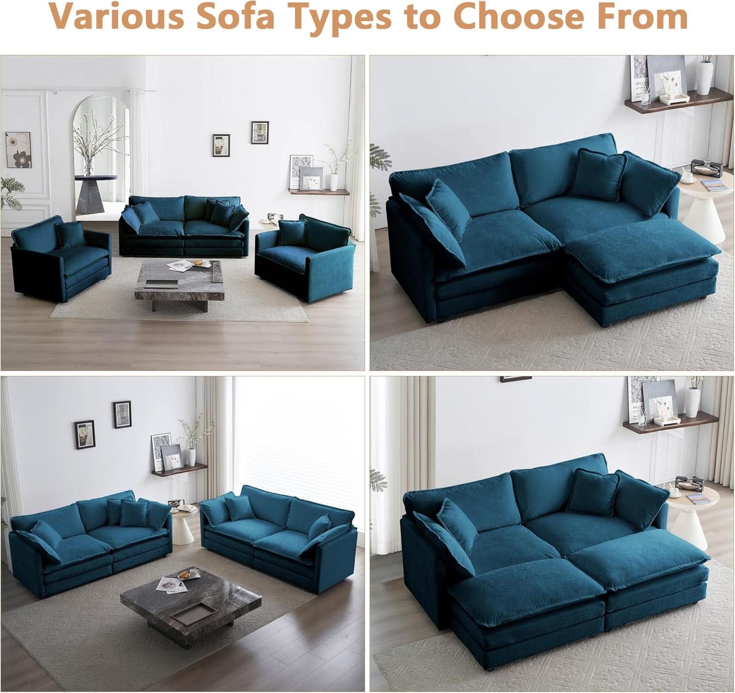 Blue Chenille Upholstered 2 Piece Loveseat And Armchair Set
