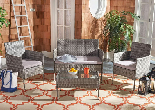 Grey 4 Piece Outdoor Patio Set With Glass Top Table