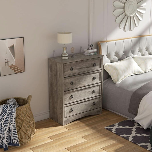 Gray 4 Drawer Dresser With ModernArchitectural Storage