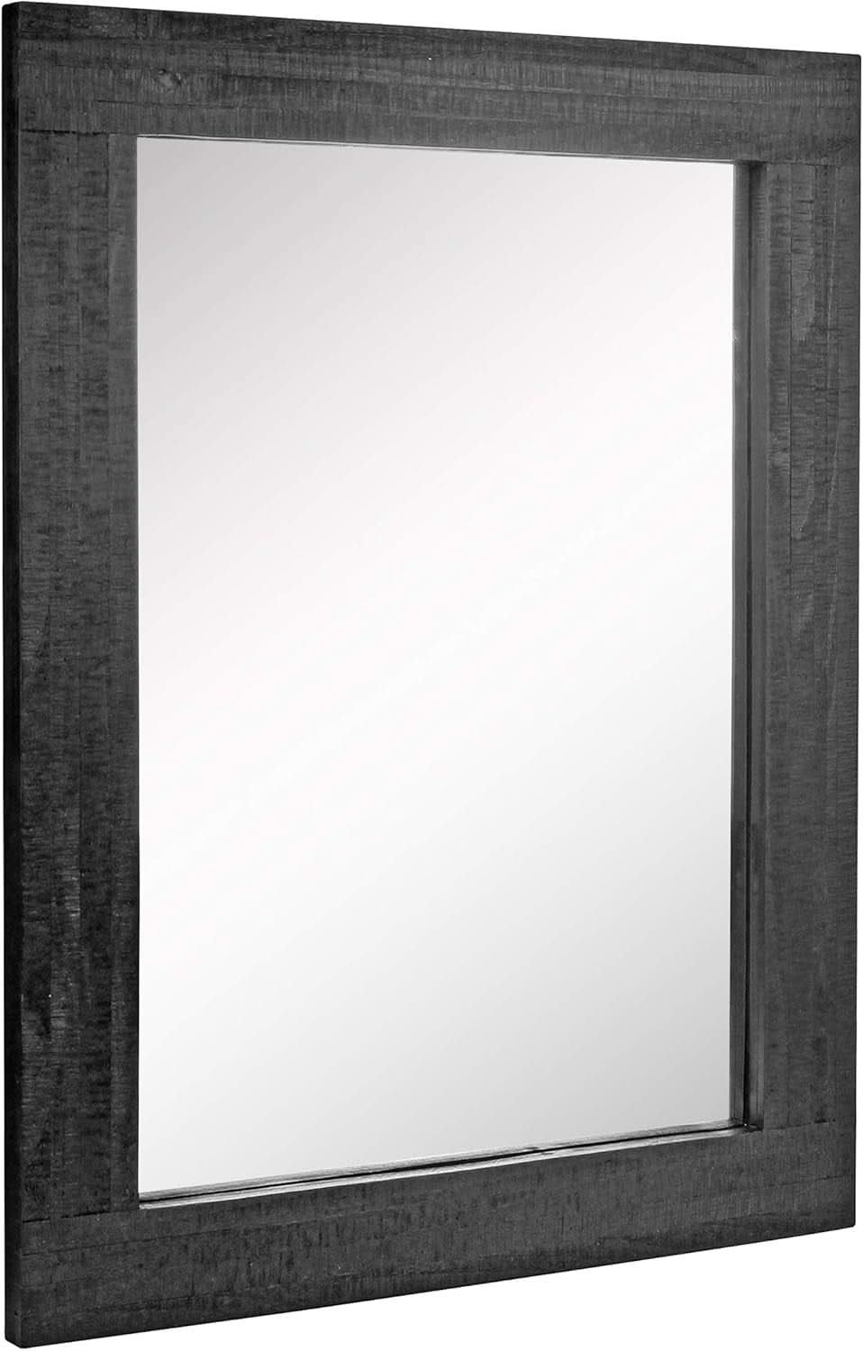 24x18 Inch Rectangle Black Wood Frame Wall Mirror With Attached Hanging Brackets Rustic Decor