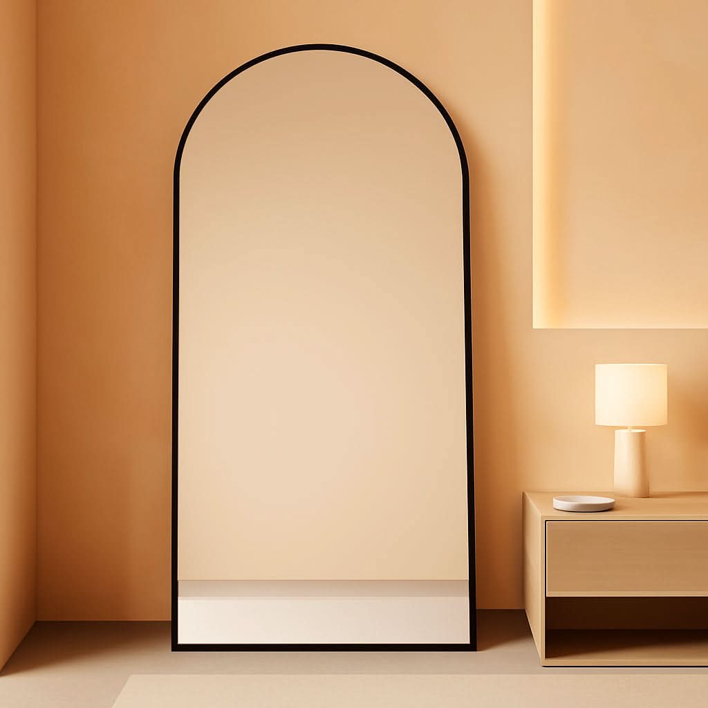 71 Inch Full Length Arched Floor Mirror Black Freestanding