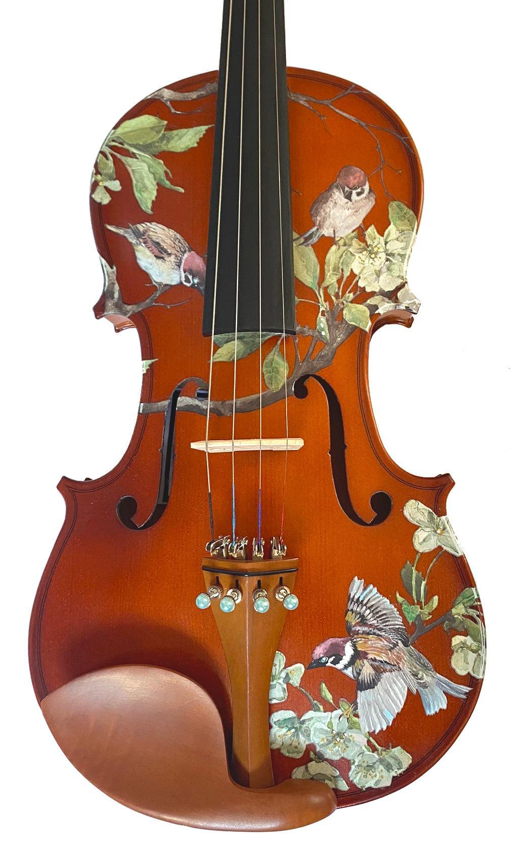 Rozanna's Song Bird Violin Outfit | Antique Luster Violin with Robin Egg Blue Pearl Fine Tuners & Brazilwood Bow