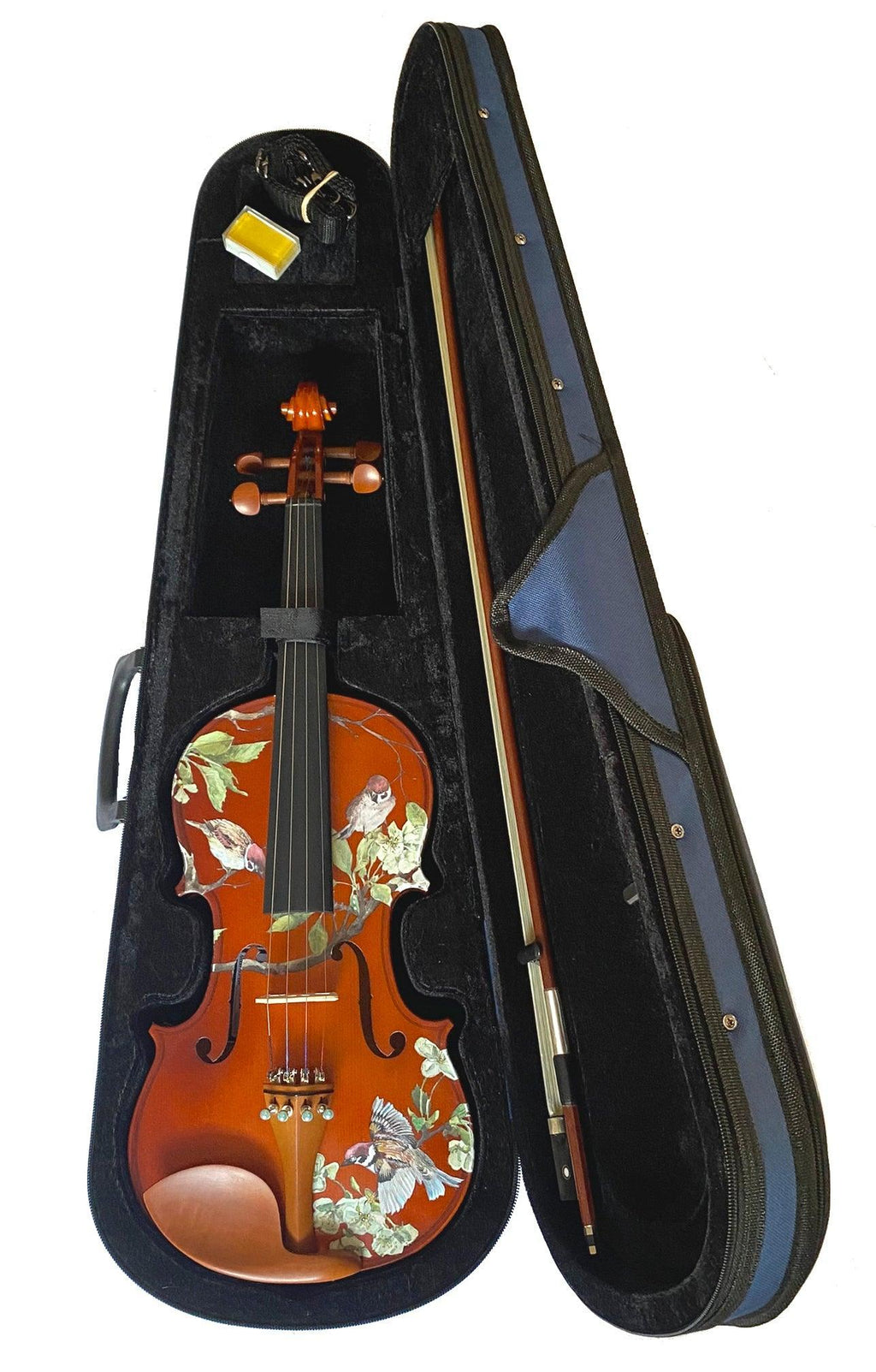 Rozanna's Song Bird Violin Outfit | Antique Luster Violin with Robin Egg Blue Pearl Fine Tuners & Brazilwood Bow