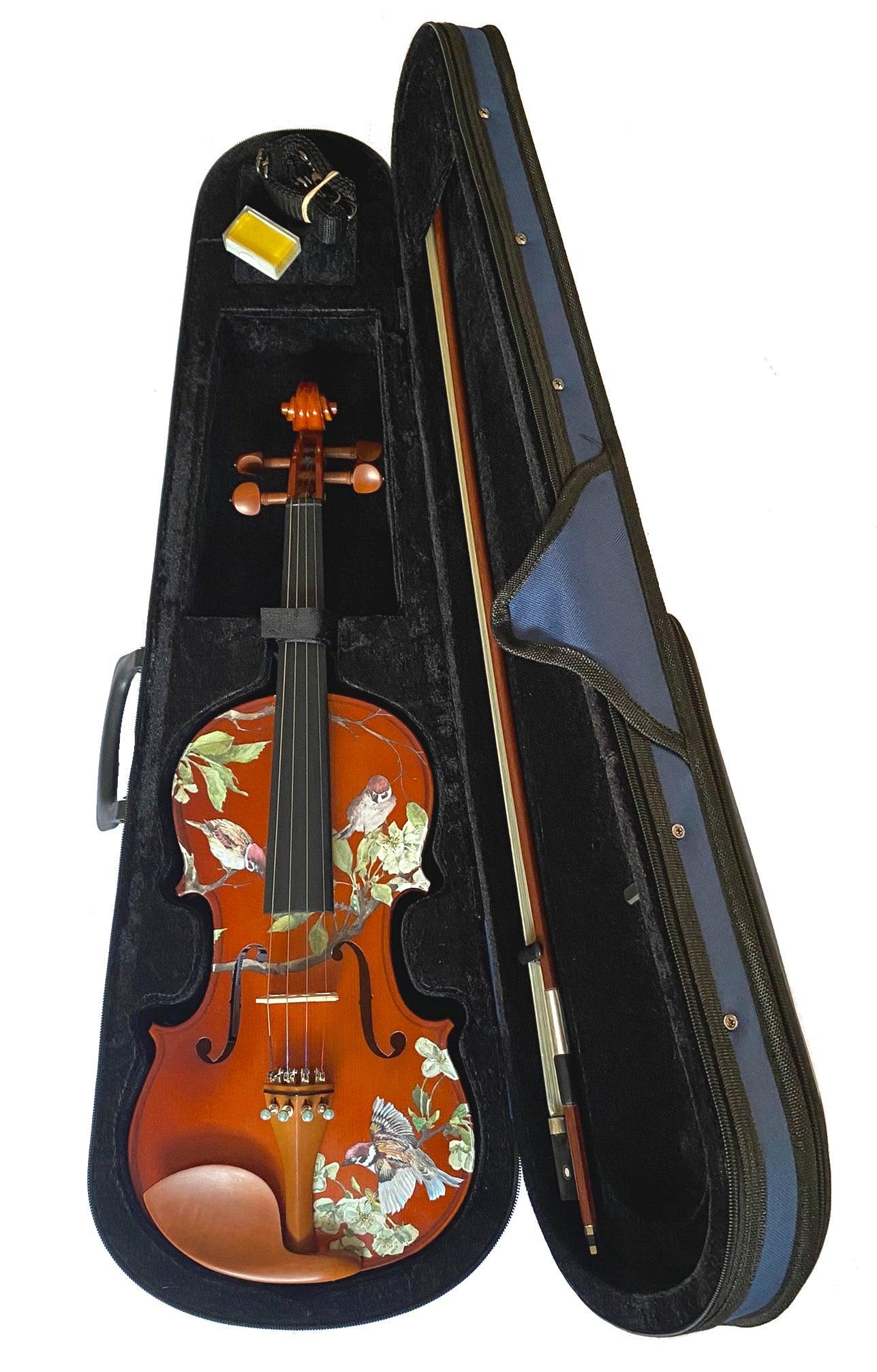 Rozanna's Song Bird Violin Outfit | Antique Luster Violin with Robin Egg Blue Pearl Fine Tuners & Brazilwood Bow