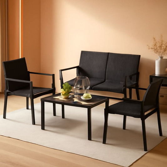 4 Piece Wicker Patio Conversation Set Black Coffee Table