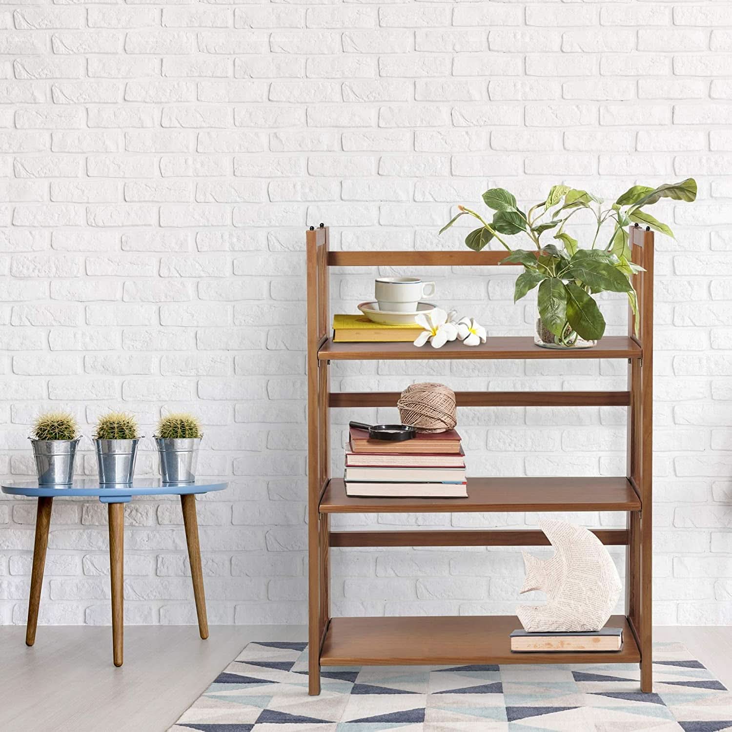 Chestnut Three Shelf Stackable Bookcase Solid Wood