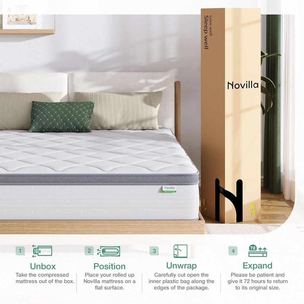 Queen Hybrid Mattress 12 Inch Soft Pillow Top Comfort