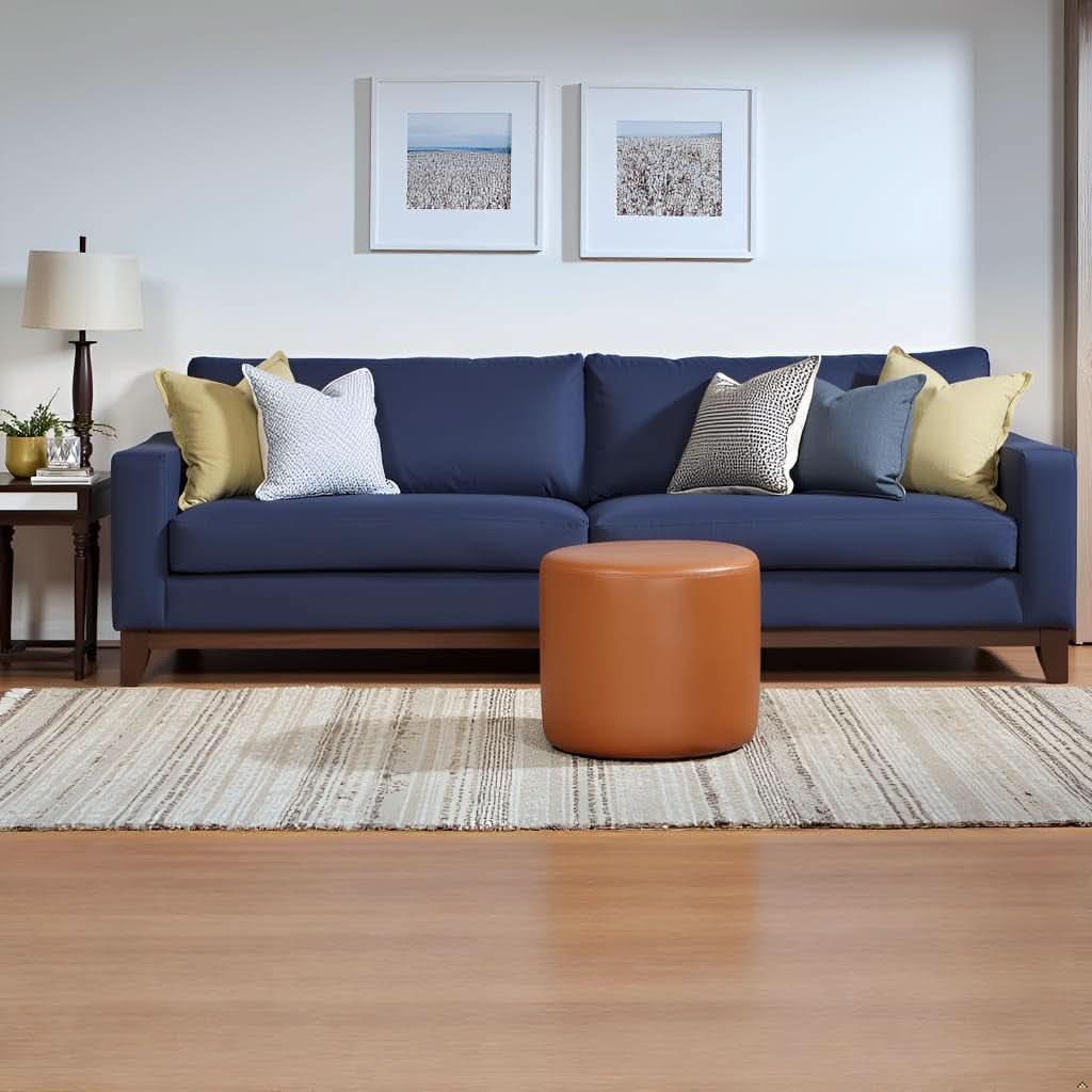 19-Inch Round Caramel Faux Leather Ottoman Footrest