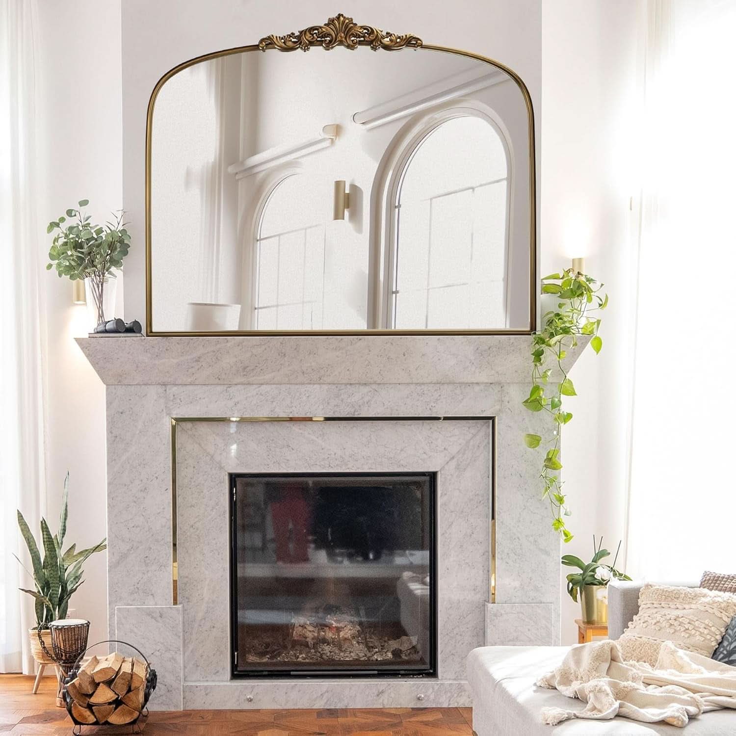 Vintage Gold Mirror 36 By 30 Inch Arched Metal Frame