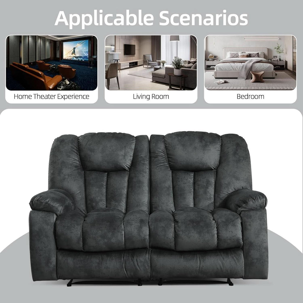Grey Extra Wide Loveseat Recliner Sofa For Two Cup Holders