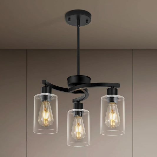 Three Light Black Dining Chandeliers For Kitchen Island